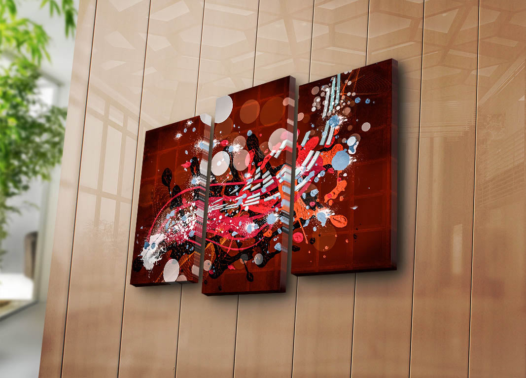 Tríptico de Telas Decorativas Multicolor 3PATK-98 — Camurça 100% com Moldura de Madeira (66 x 45 cm)