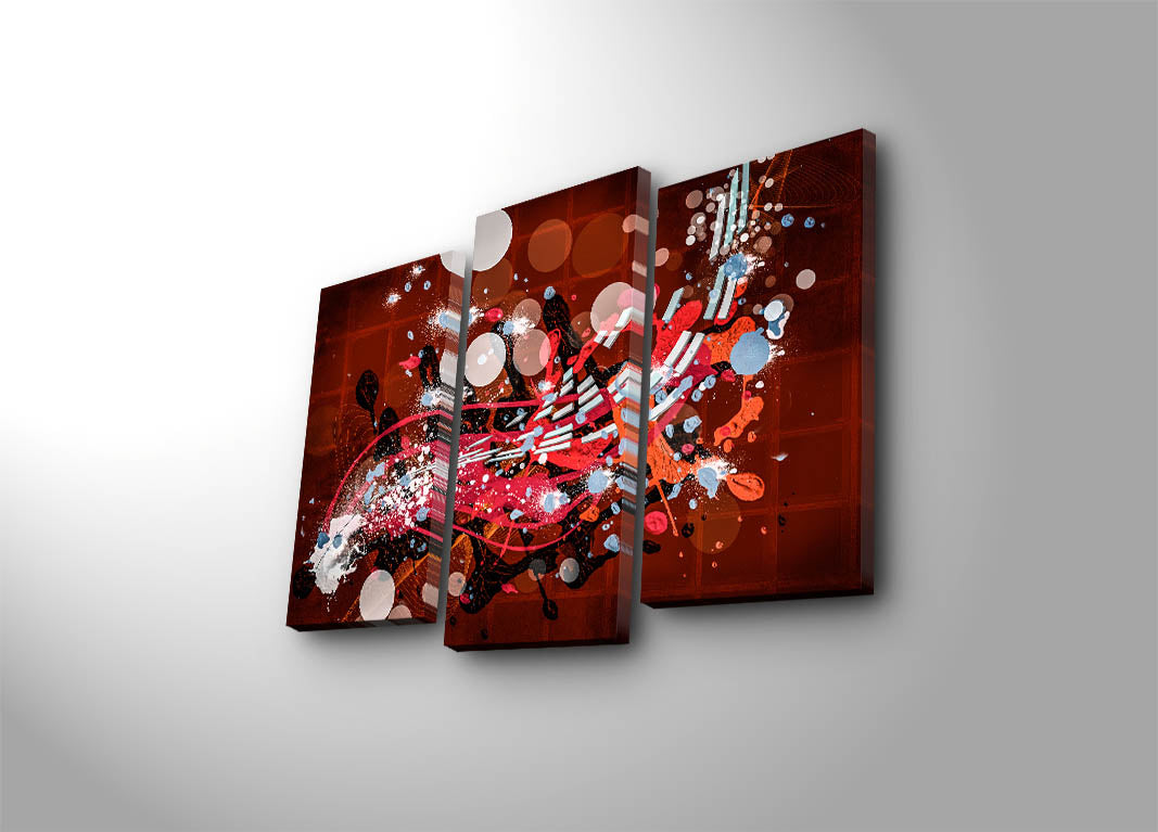 Tríptico de Telas Decorativas Multicolor 3PATK-98 — Camurça 100% com Moldura de Madeira (66 x 45 cm)