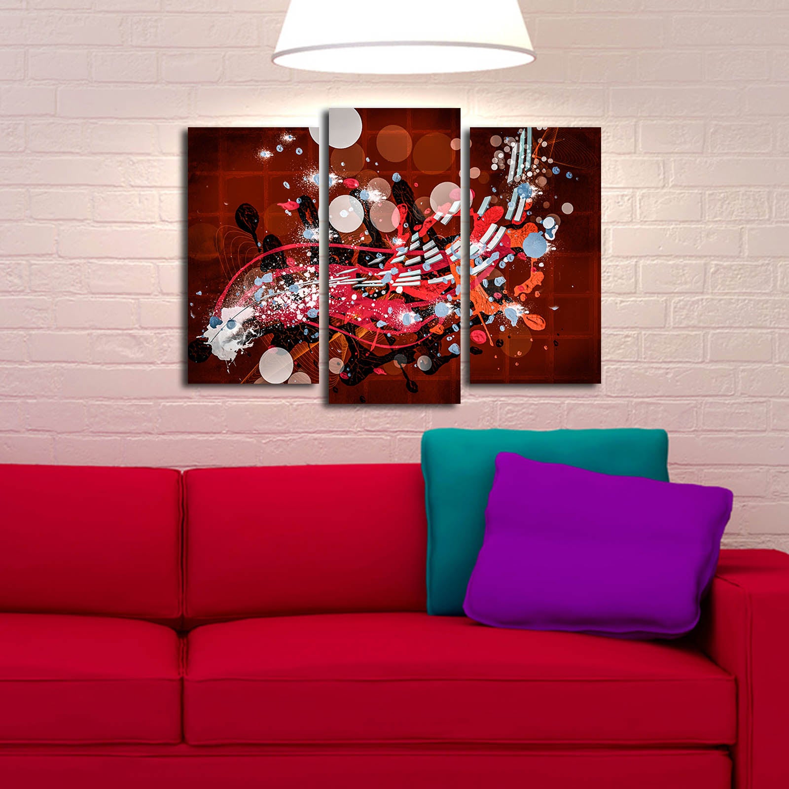 Tríptico de Telas Decorativas Multicolor 3PATK-98 — Camurça 100% com Moldura de Madeira (66 x 45 cm)