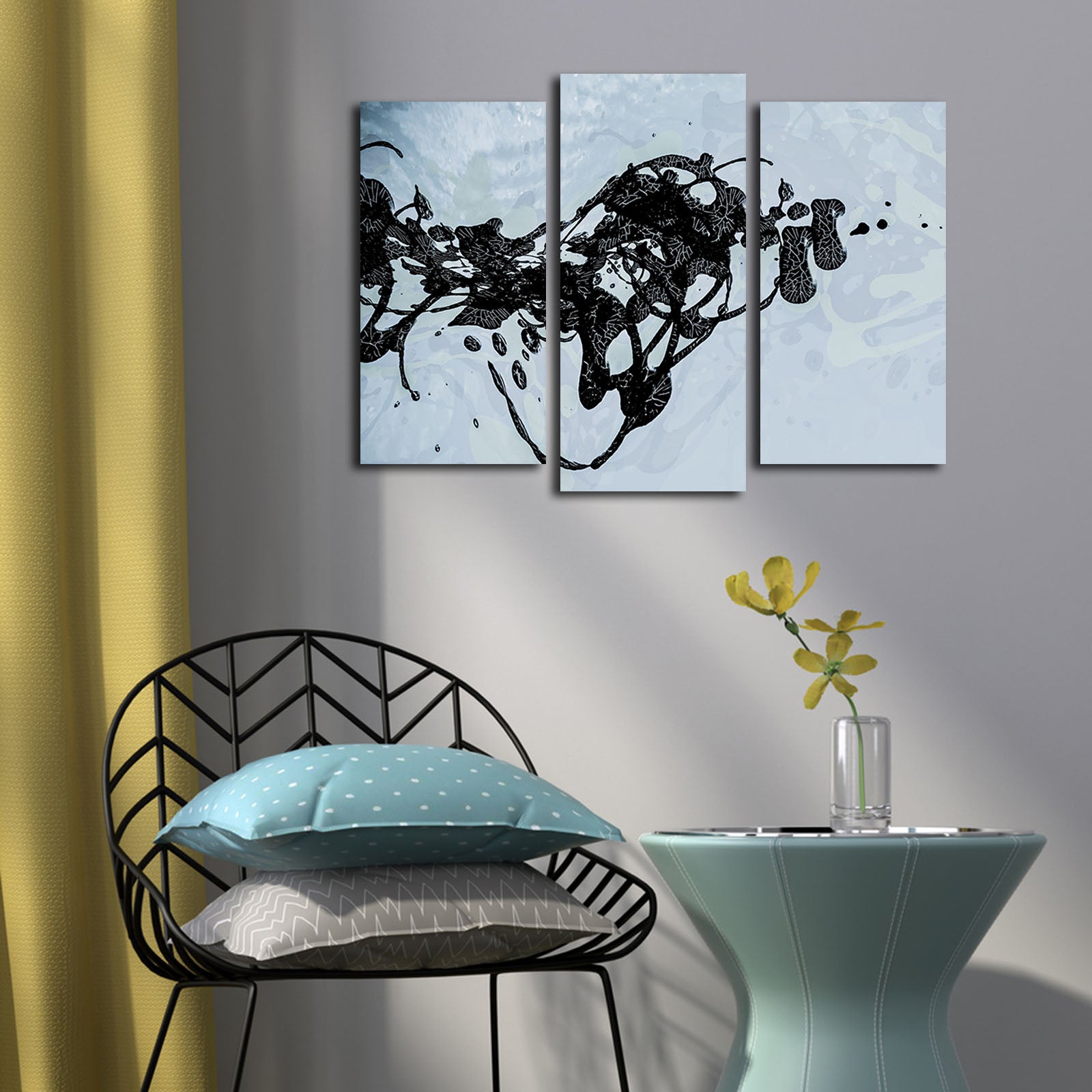 Conjunto de Quadros Decorativos em Tela Suede 100% (3 Peças) Multicolor com Moldura de Madeira – 66 x 45 cm