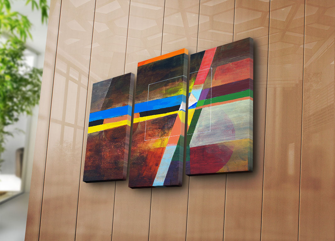 Conjunto de Telas Decorativas Multicolor (3 Peças) 3PATK-101 — Suede 100% com Moldura de Madeira 3 cm, Total 66 x 45 cm