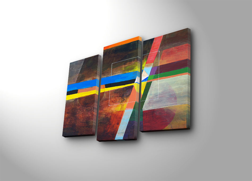 Conjunto de Telas Decorativas Multicolor (3 Peças) 3PATK-101 — Suede 100% com Moldura de Madeira 3 cm, Total 66 x 45 cm