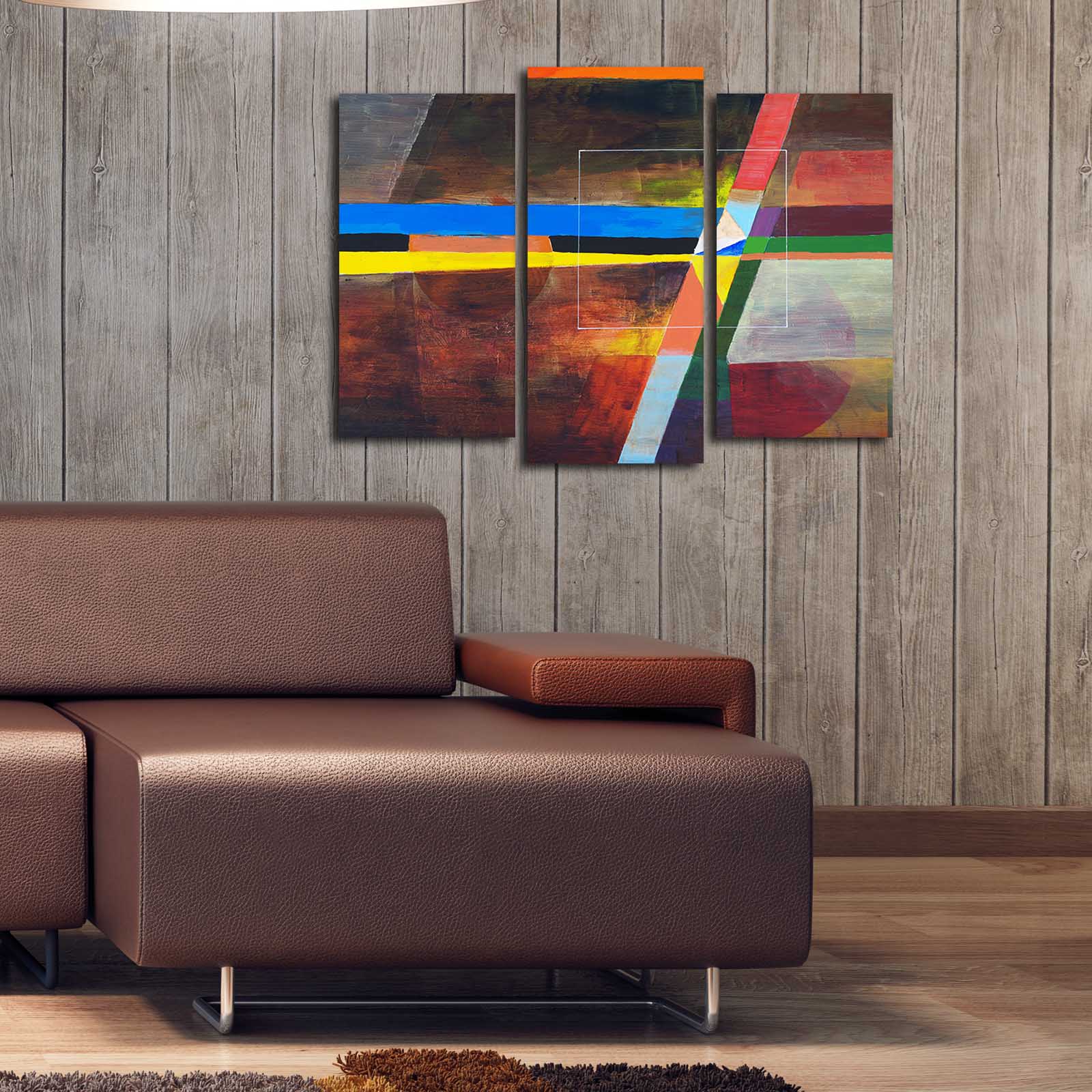 Conjunto de Telas Decorativas Multicolor (3 Peças) 3PATK-101 — Suede 100% com Moldura de Madeira 3 cm, Total 66 x 45 cm