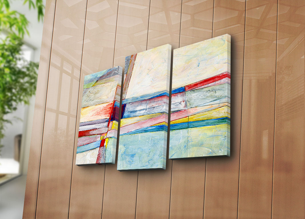 Tríptico em Tela Suede 100% – Multicolor, Moldura de Madeira, 66 x 45 cm