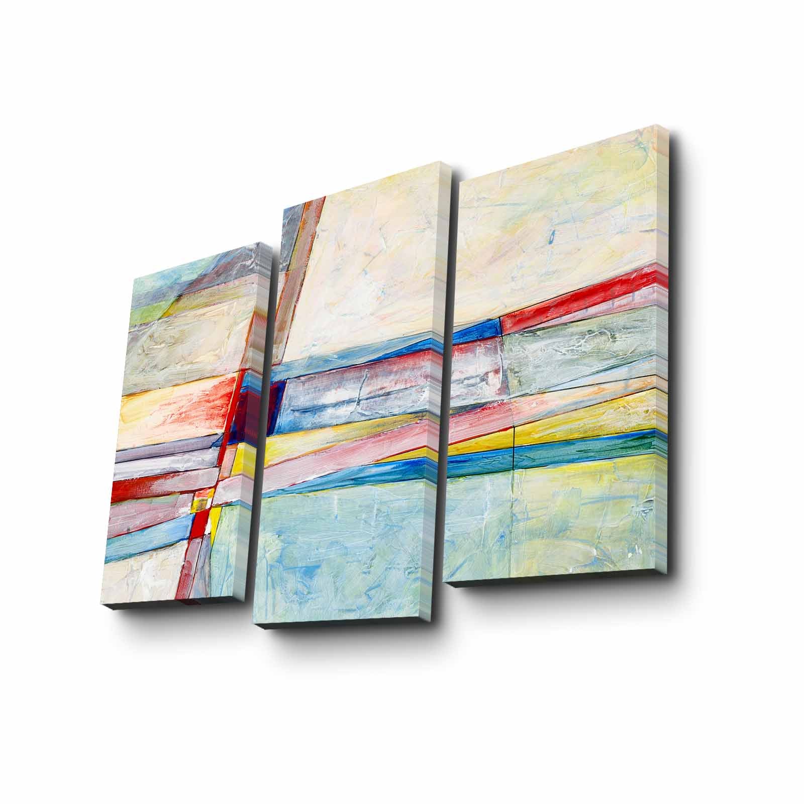 Tríptico em Tela Suede 100% – Multicolor, Moldura de Madeira, 66 x 45 cm