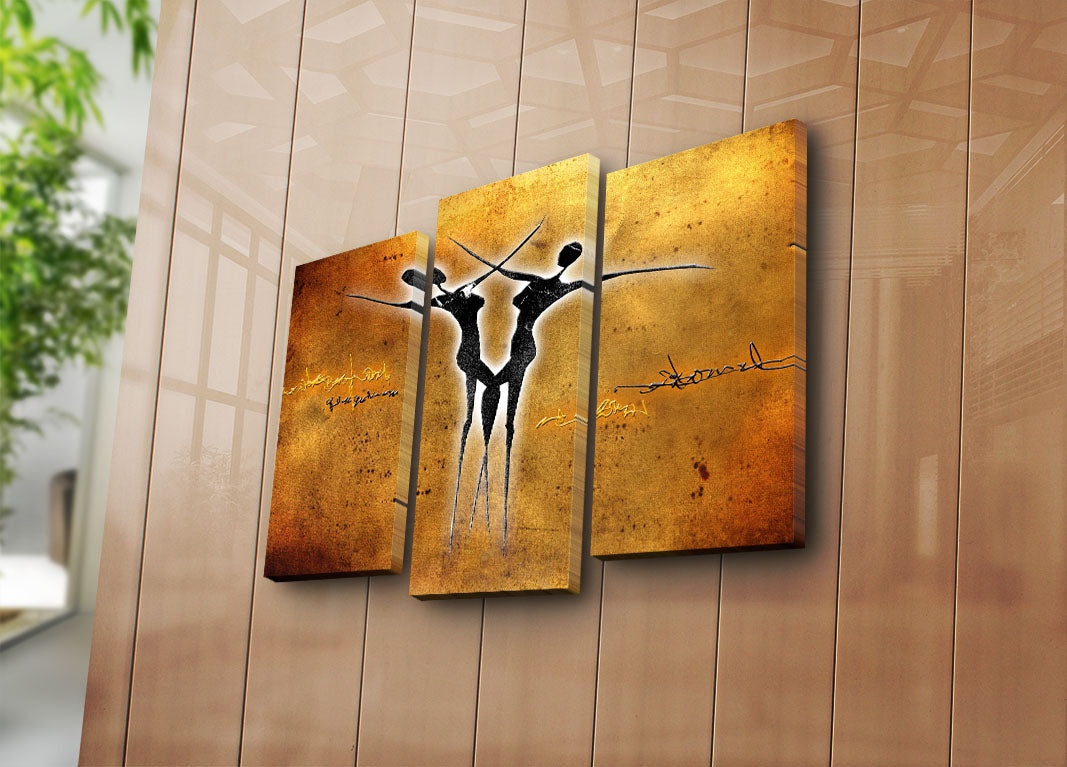 Quadro Decorativo em Tela – Conjunto de 3 Peças, Multicor, Suede, Moldura de Madeira (66 x 45 cm)