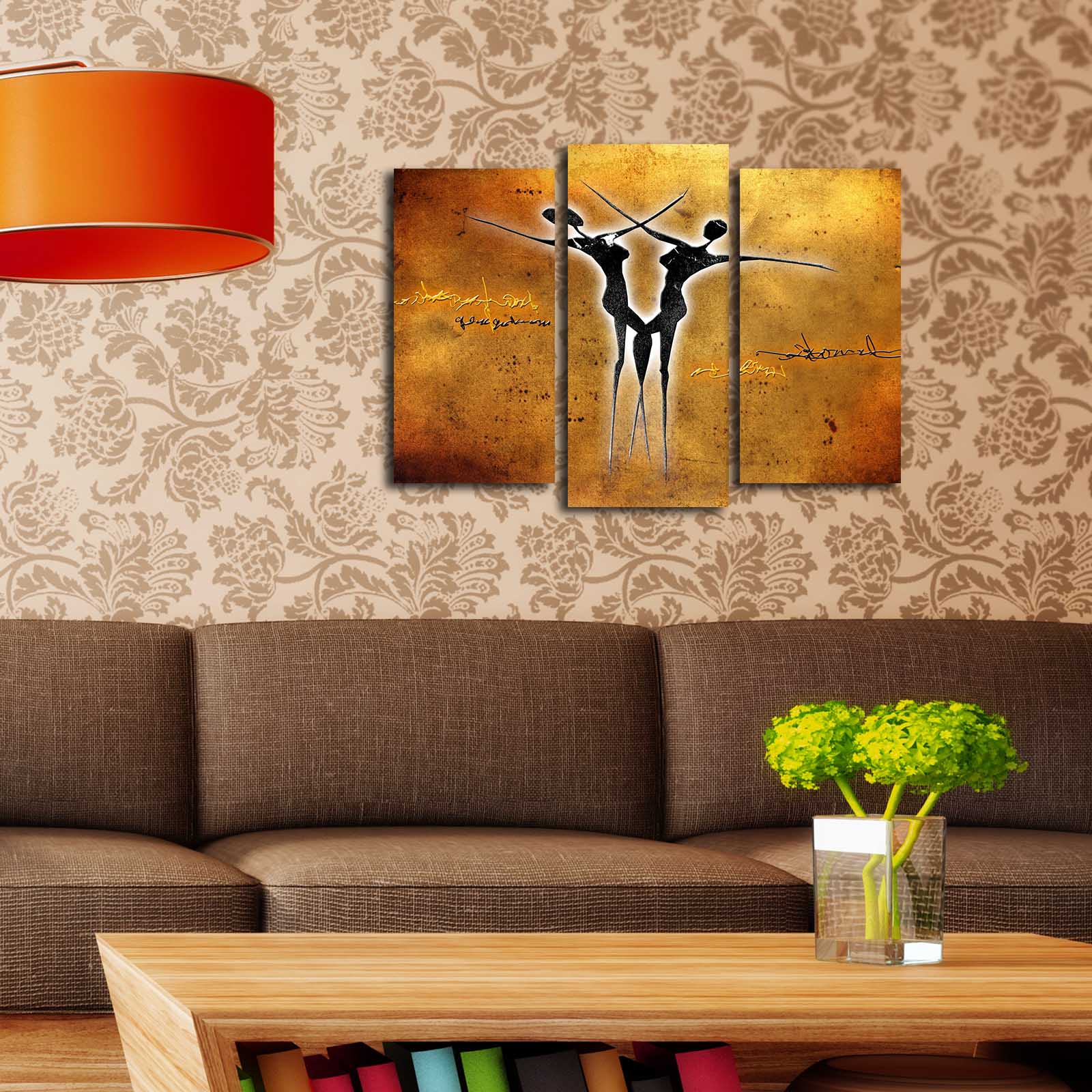 Quadro Decorativo em Tela – Conjunto de 3 Peças, Multicor, Suede, Moldura de Madeira (66 x 45 cm)