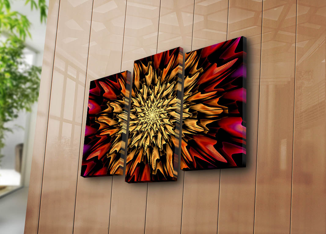 Conjunto de Telas Decorativas 3 Peças 3PATK-108, Multicor — Canvas em Camurça, Moldura de Madeira, Total 66 x 45 cm