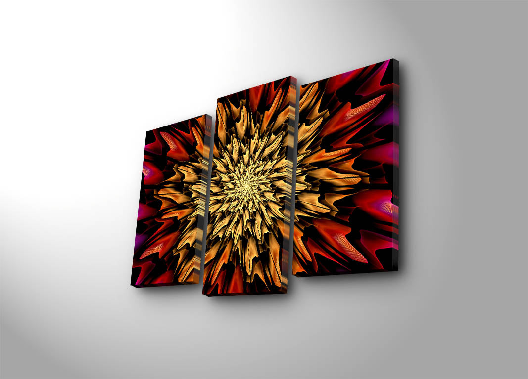 Conjunto de Telas Decorativas 3 Peças 3PATK-108, Multicor — Canvas em Camurça, Moldura de Madeira, Total 66 x 45 cm