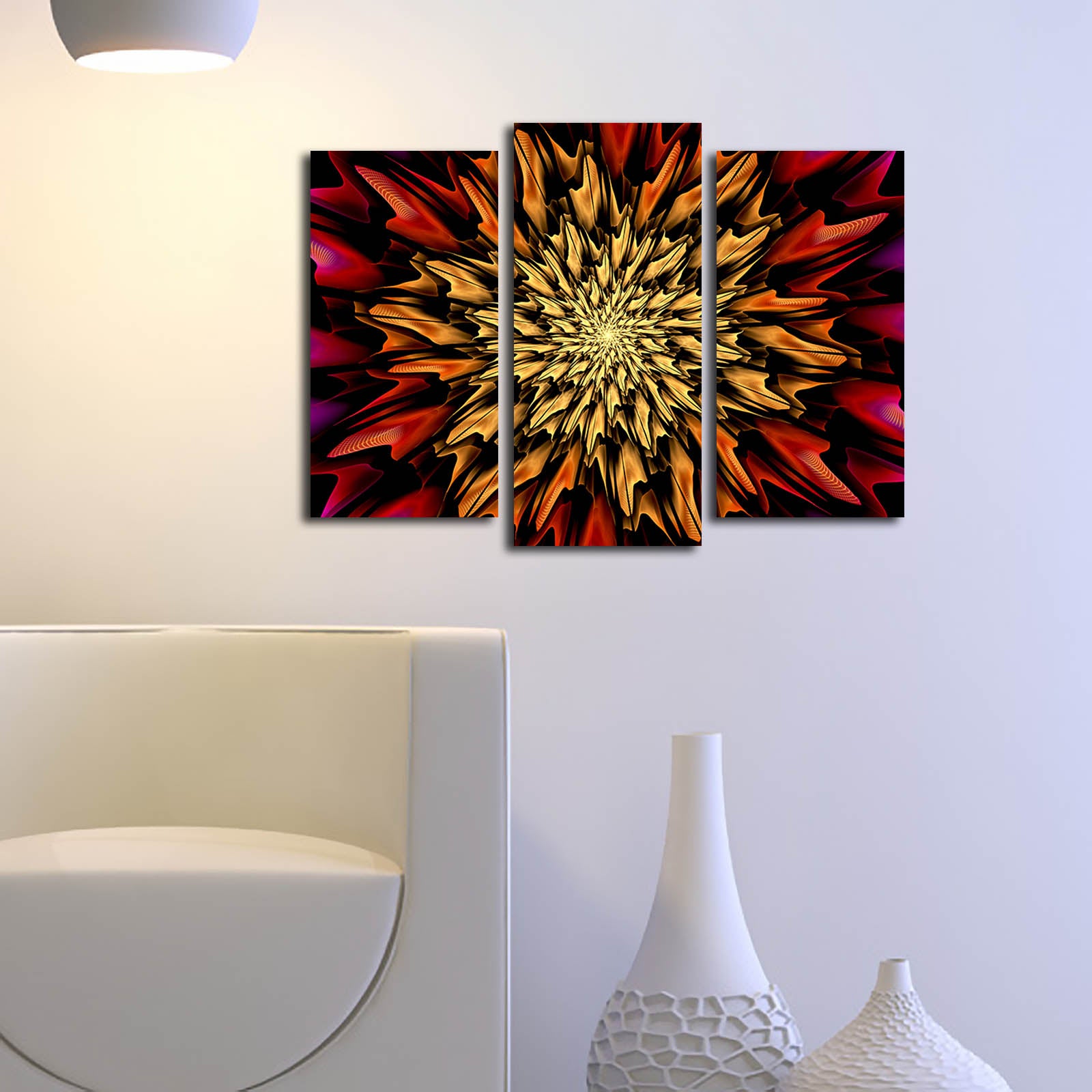 Conjunto de Telas Decorativas 3 Peças 3PATK-108, Multicor — Canvas em Camurça, Moldura de Madeira, Total 66 x 45 cm