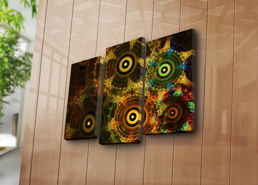 Quadros Decorativos em Tela Suede Multicolor (3 Peças) com Moldura de Madeira – 3PATK-109