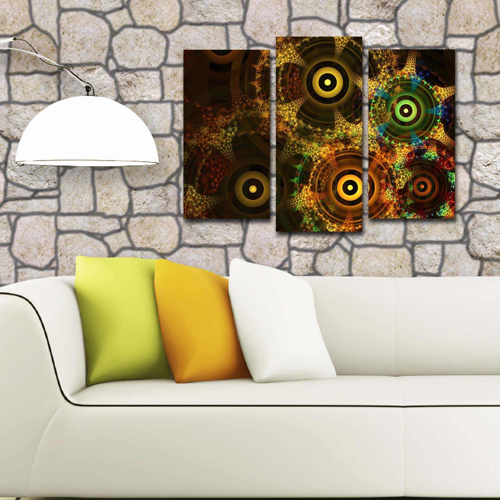 Quadros Decorativos em Tela Suede Multicolor (3 Peças) com Moldura de Madeira – 3PATK-109