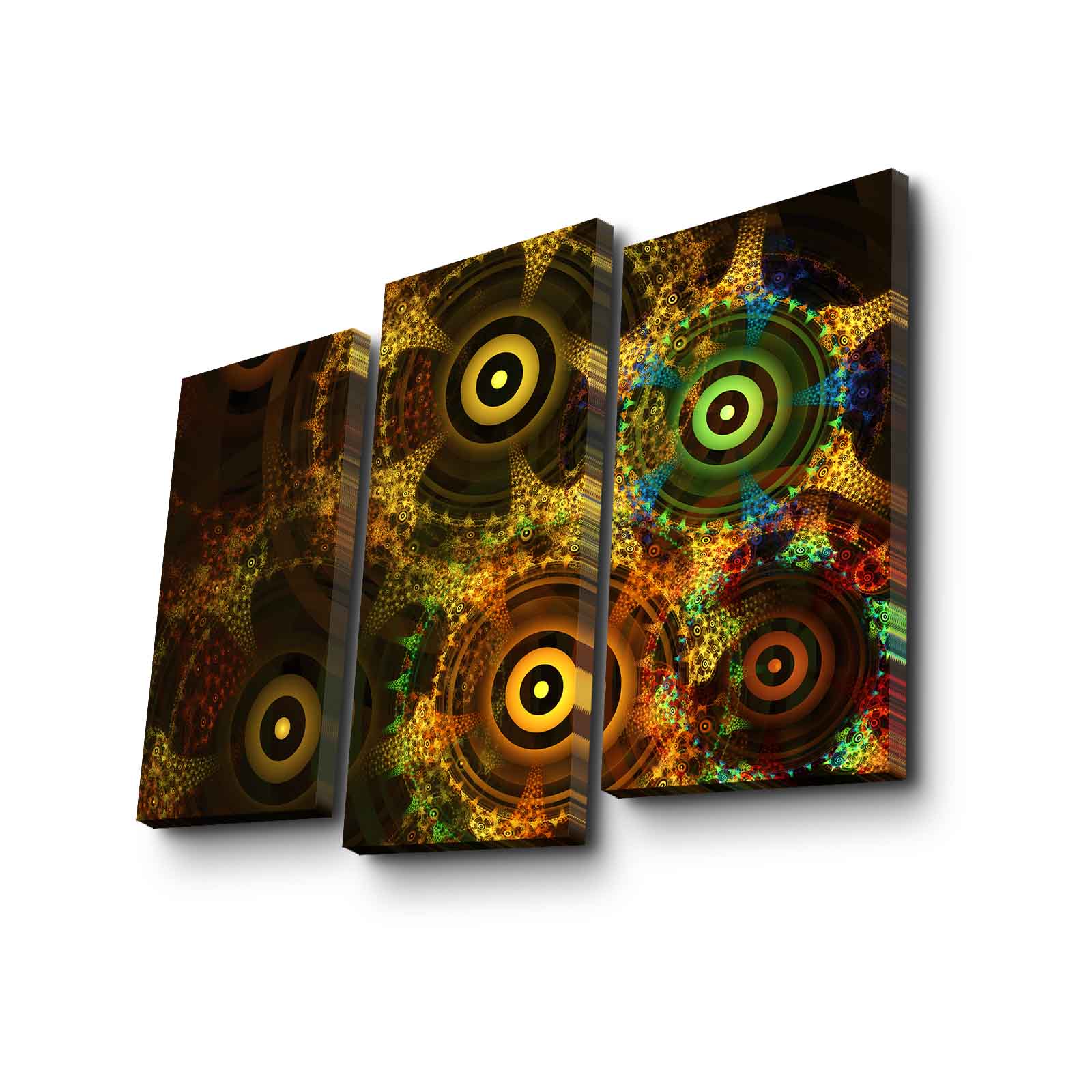 Quadros Decorativos em Tela Suede Multicolor (3 Peças) com Moldura de Madeira – 3PATK-109