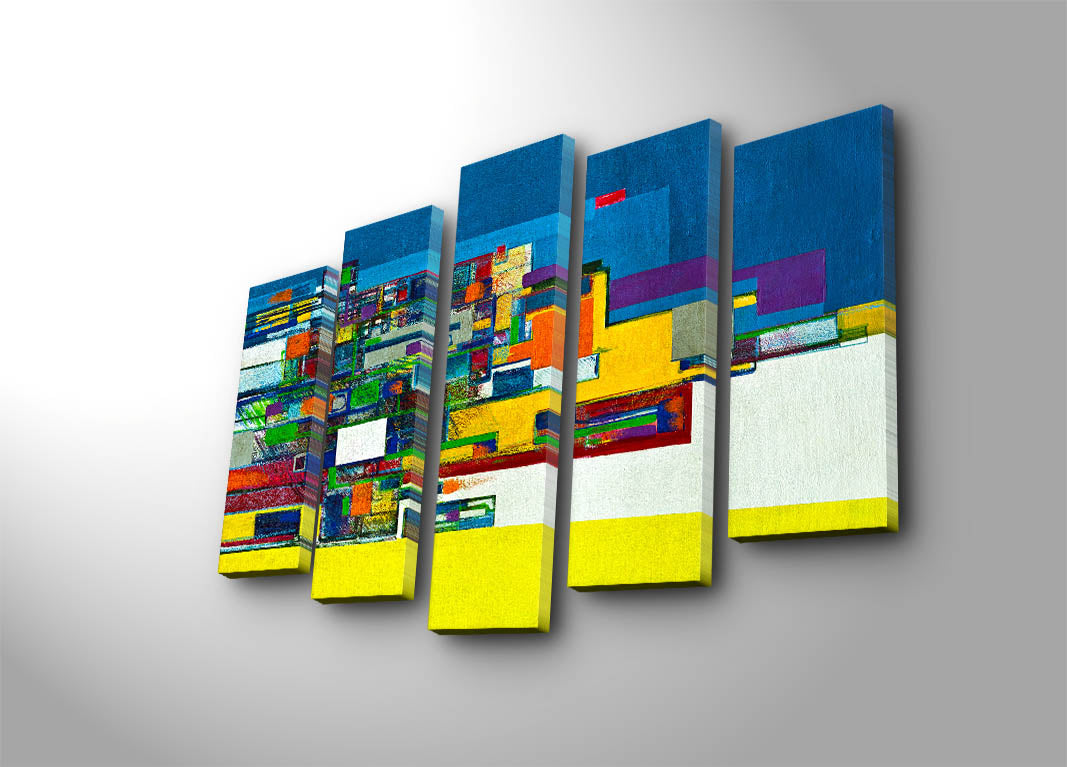 Quadro Decorativo em Tela (5 Peças) Multicolor — Suede, Moldura de Madeira, 105 x 70 cm