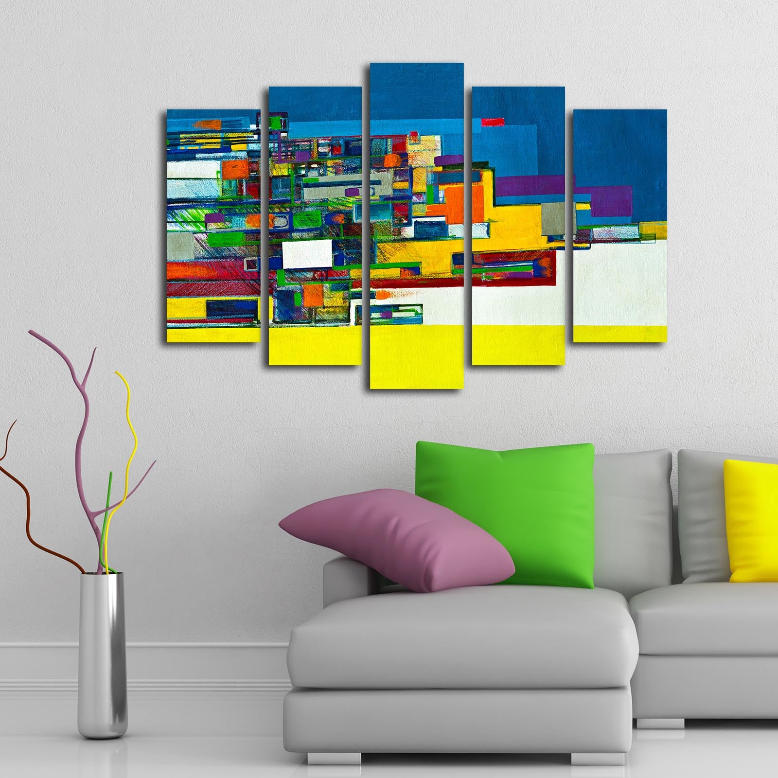 Quadro Decorativo em Tela (5 Peças) Multicolor — Suede, Moldura de Madeira, 105 x 70 cm