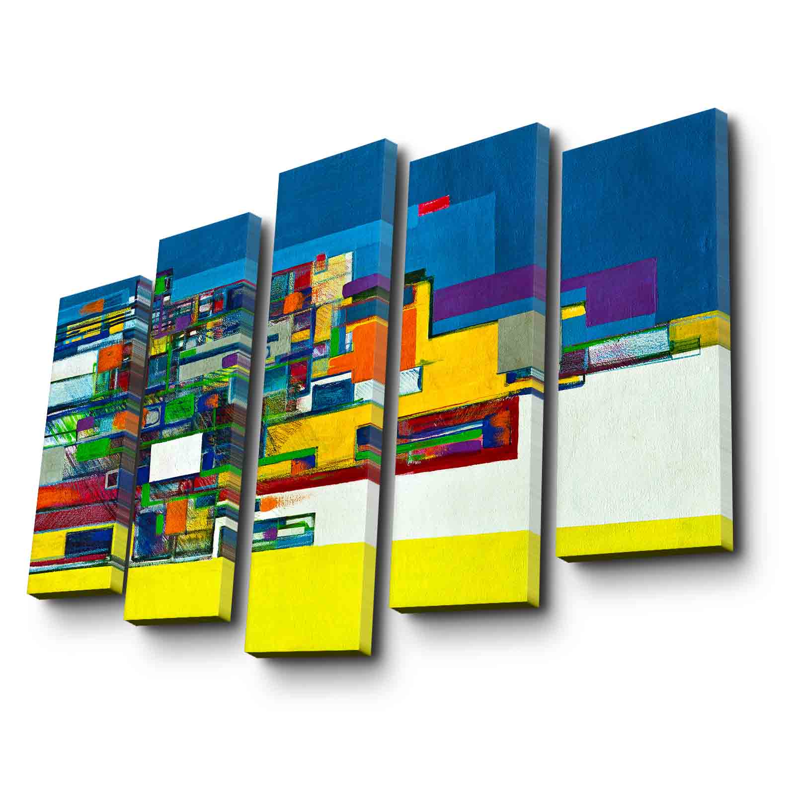 Quadro Decorativo em Tela (5 Peças) Multicolor — Suede, Moldura de Madeira, 105 x 70 cm