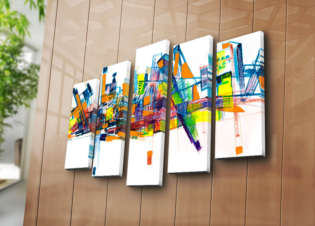 Quadro Decorativo em Tela (5 Peças) 5PATK-202, Multicolor, Suede 100%, Moldura de Madeira 3 cm, 105 x 70 cm