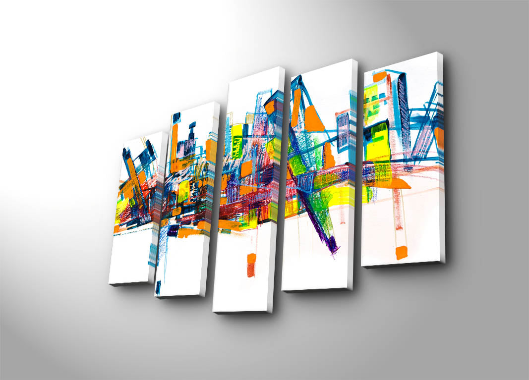 Quadro Decorativo em Tela (5 Peças) 5PATK-202, Multicolor, Suede 100%, Moldura de Madeira 3 cm, 105 x 70 cm