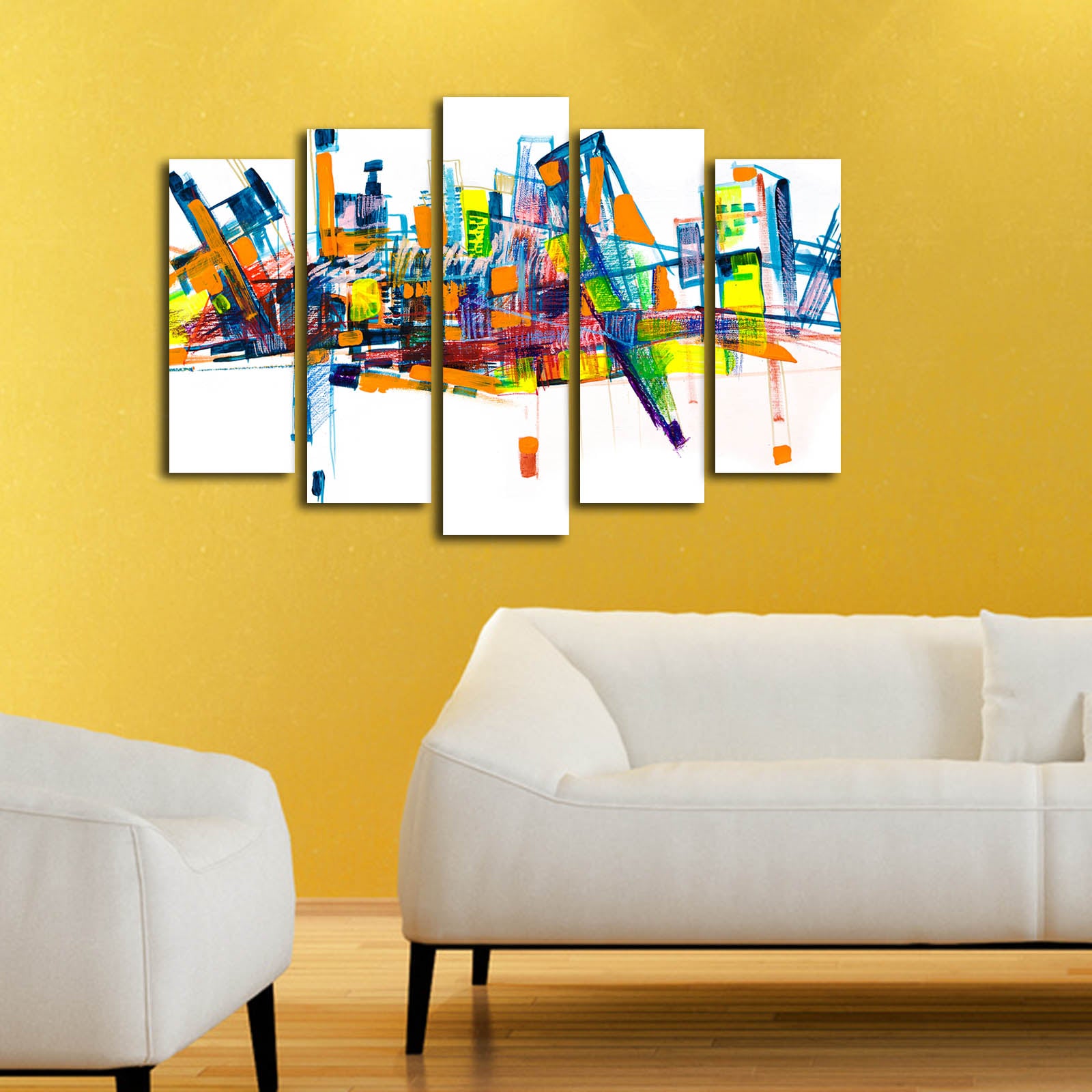 Quadro Decorativo em Tela (5 Peças) 5PATK-202, Multicolor, Suede 100%, Moldura de Madeira 3 cm, 105 x 70 cm