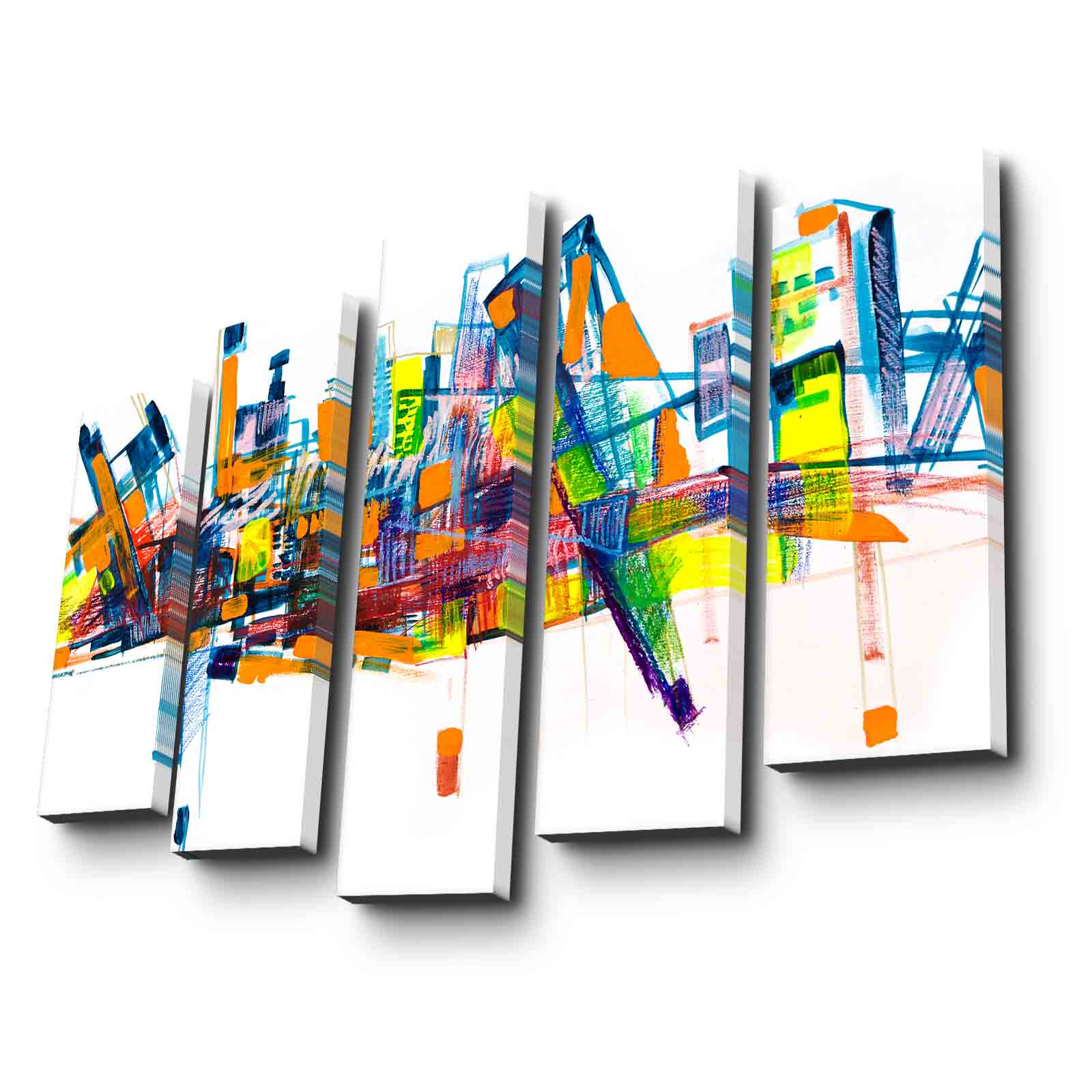 Quadro Decorativo em Tela (5 Peças) 5PATK-202, Multicolor, Suede 100%, Moldura de Madeira 3 cm, 105 x 70 cm