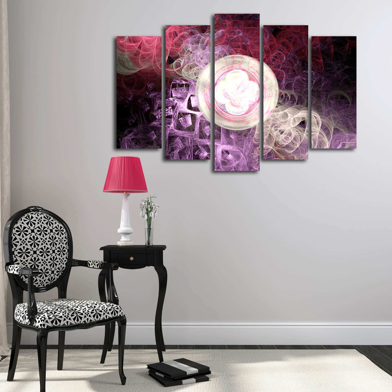 Quadro Decorativo em Tela 5 Peças Multicolor, Tela 100% Suede, Moldura de Madeira, 105x70 cm