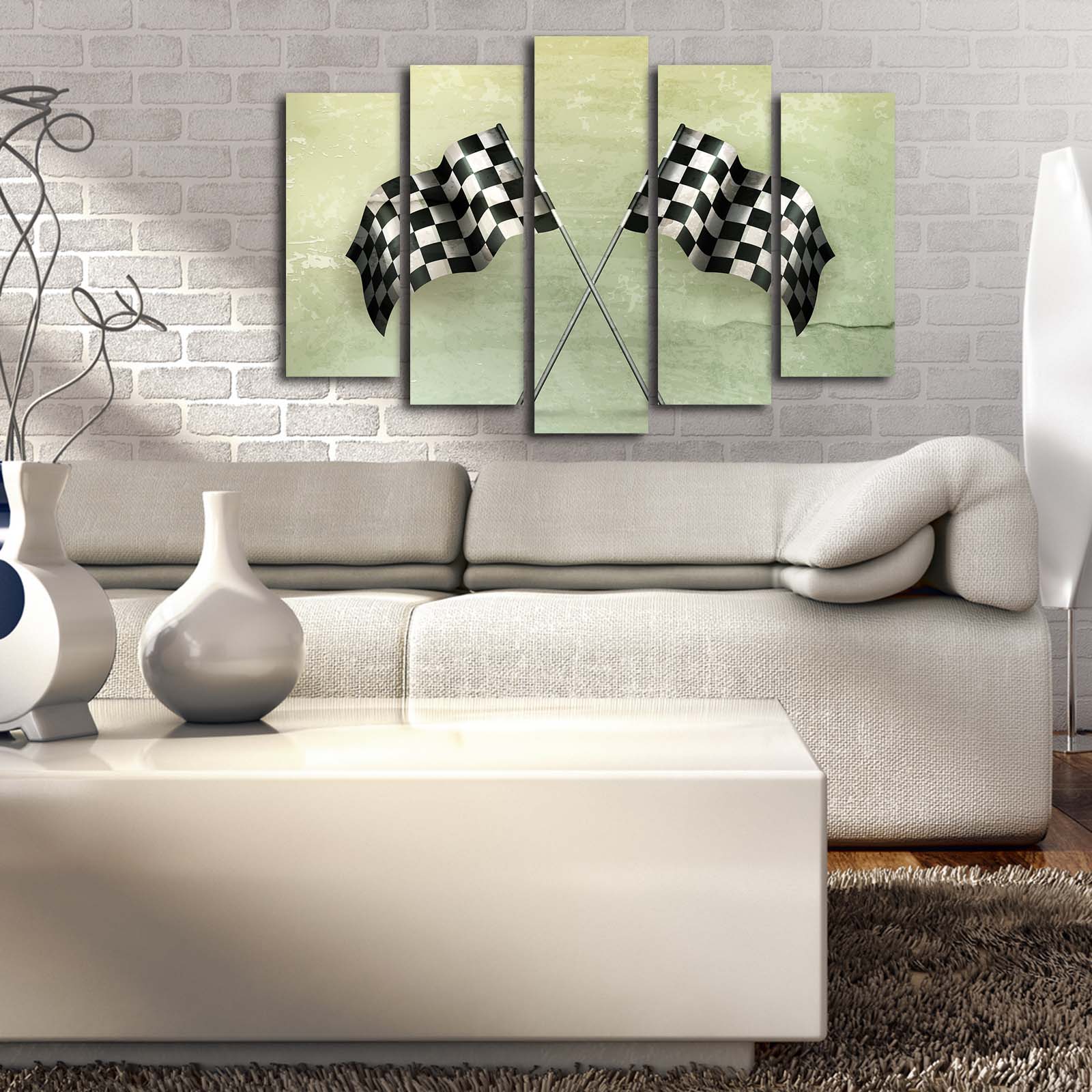 Quadro Decorativo em Tela Suede Multicolor 105x70 cm (5 Peças) | Moldura de Madeira 3 cm – 5PATK-204