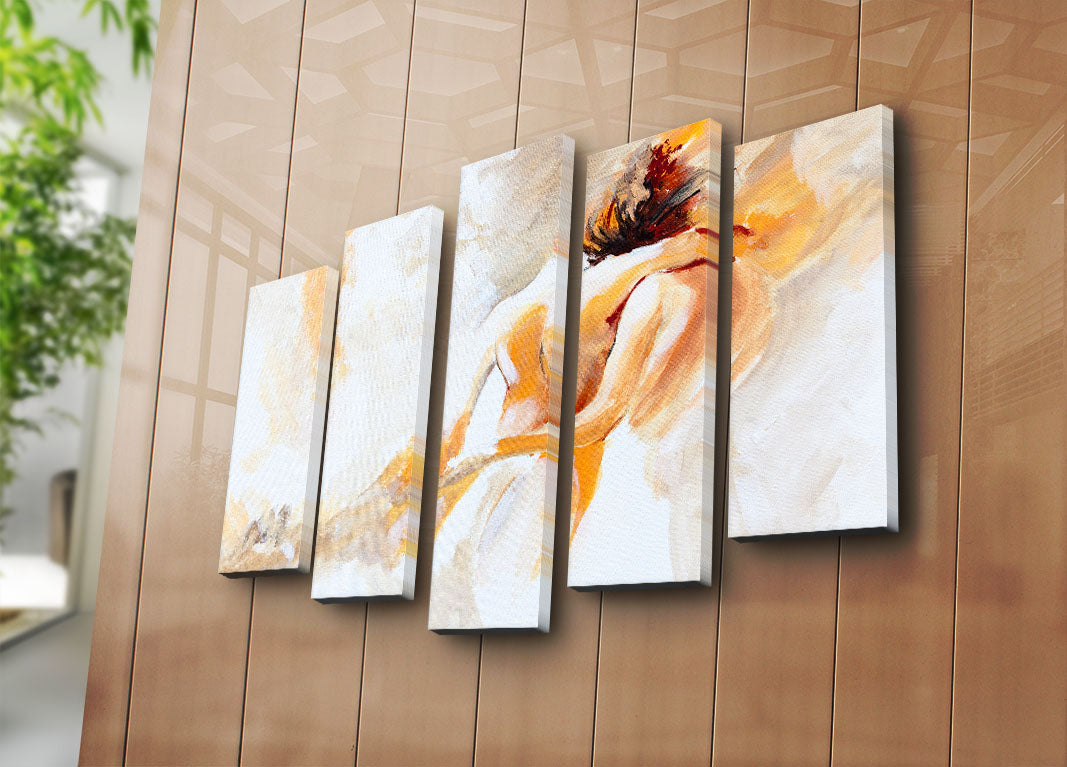 Quadro Decorativo em Tela Suede Multicolor 5 Peças 105x70 cm com Moldura de Madeira – 5PATK-205