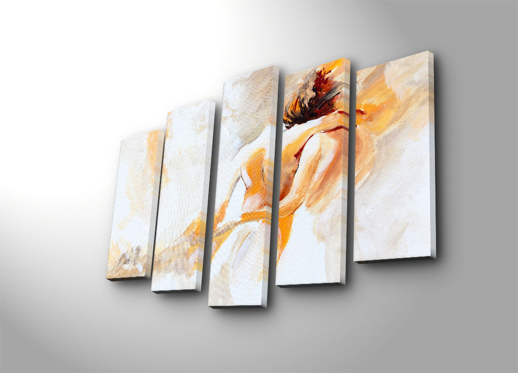 Quadro Decorativo em Tela Suede Multicolor 5 Peças 105x70 cm com Moldura de Madeira – 5PATK-205