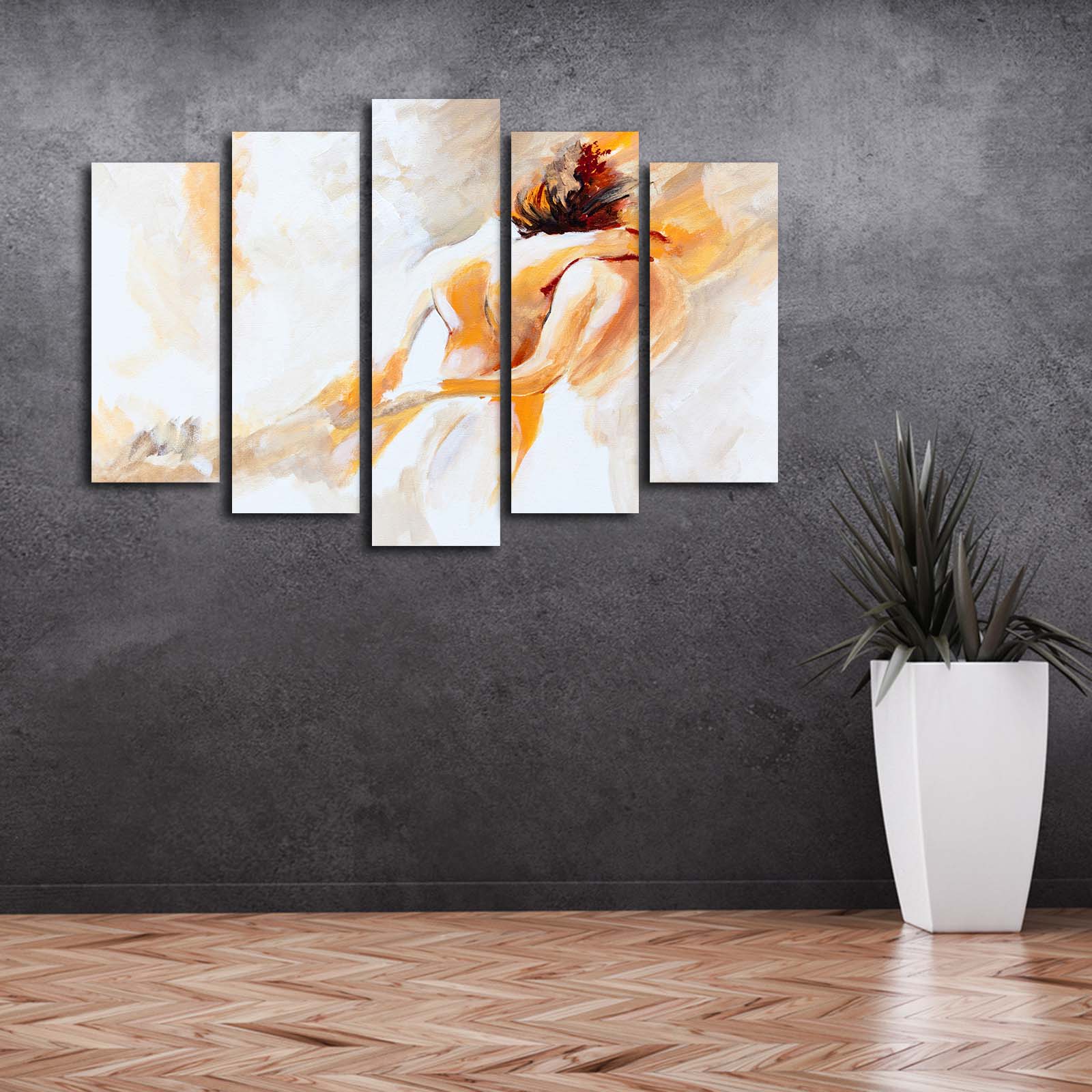 Quadro Decorativo em Tela Suede Multicolor 5 Peças 105x70 cm com Moldura de Madeira – 5PATK-205