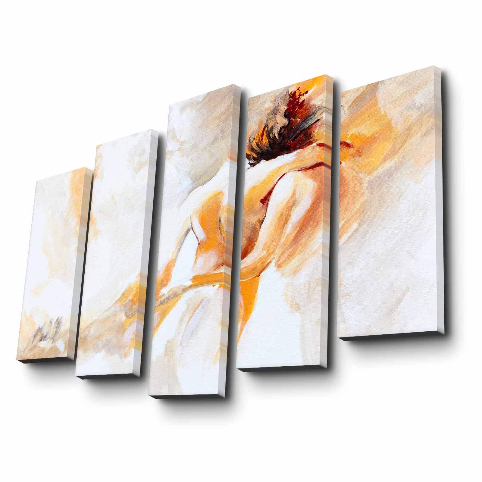 Quadro Decorativo em Tela Suede Multicolor 5 Peças 105x70 cm com Moldura de Madeira – 5PATK-205