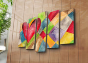 Quadro Decorativo em Tela Suede 100% – Conjunto de 5 Peças Multicolor, 105 x 70 cm, Moldura de Madeira 3 cm