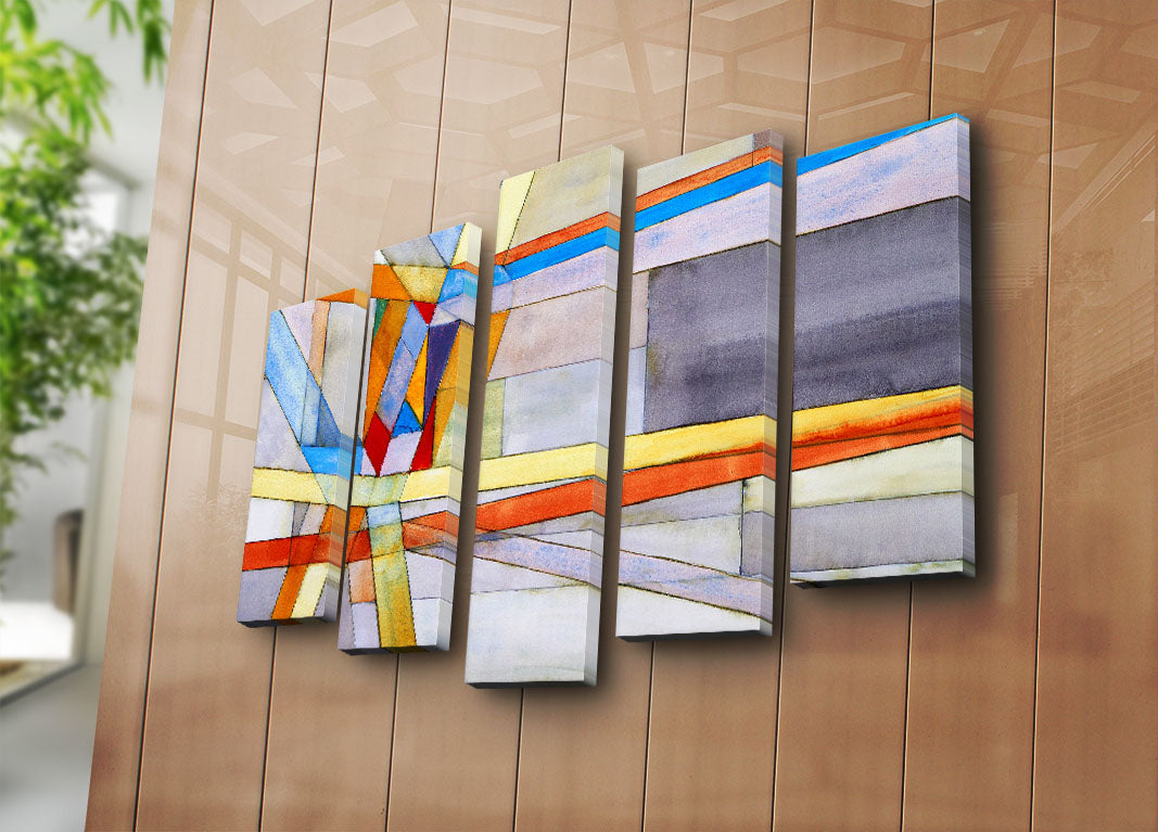 Quadro Decorativo 5 Peças em Tela Suede 100%, Multicolor, Moldura de Madeira 3 cm, 105 x 70 cm (5PATK-208)