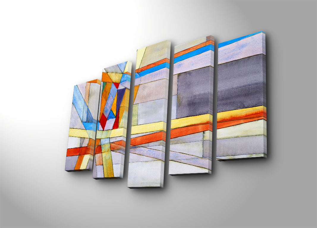 Quadro Decorativo 5 Peças em Tela Suede 100%, Multicolor, Moldura de Madeira 3 cm, 105 x 70 cm (5PATK-208)