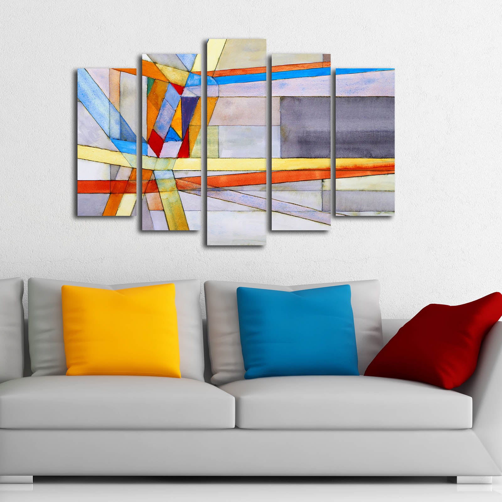 Quadro Decorativo 5 Peças em Tela Suede 100%, Multicolor, Moldura de Madeira 3 cm, 105 x 70 cm (5PATK-208)