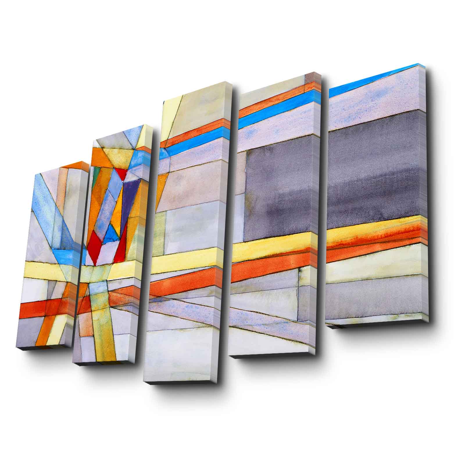 Quadro Decorativo 5 Peças em Tela Suede 100%, Multicolor, Moldura de Madeira 3 cm, 105 x 70 cm (5PATK-208)