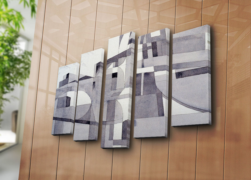 Tela Decorativa Multicolor 5 Peças 5PATK-210 — Suede, Moldura em Madeira, 105x70 cm