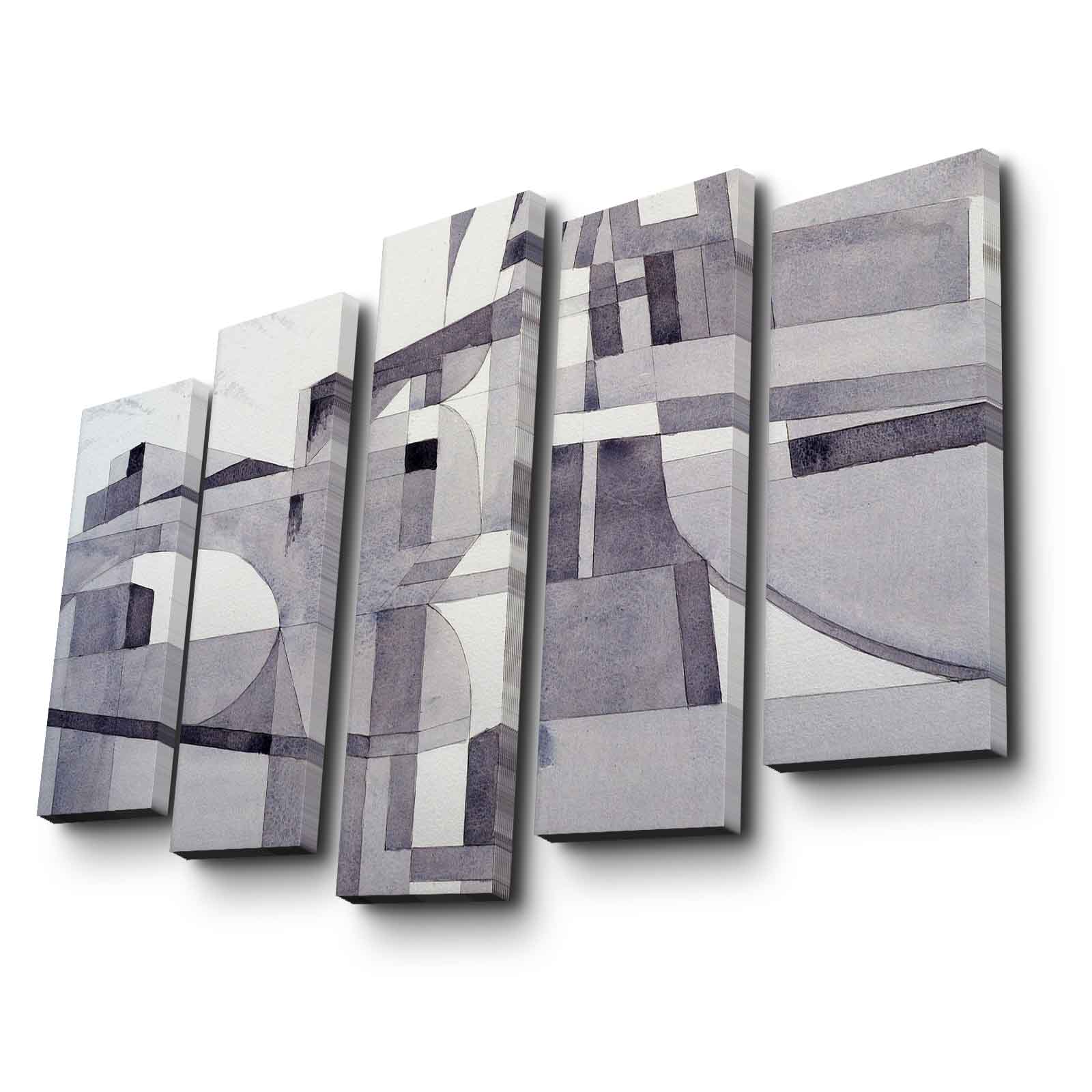 Tela Decorativa Multicolor 5 Peças 5PATK-210 — Suede, Moldura em Madeira, 105x70 cm