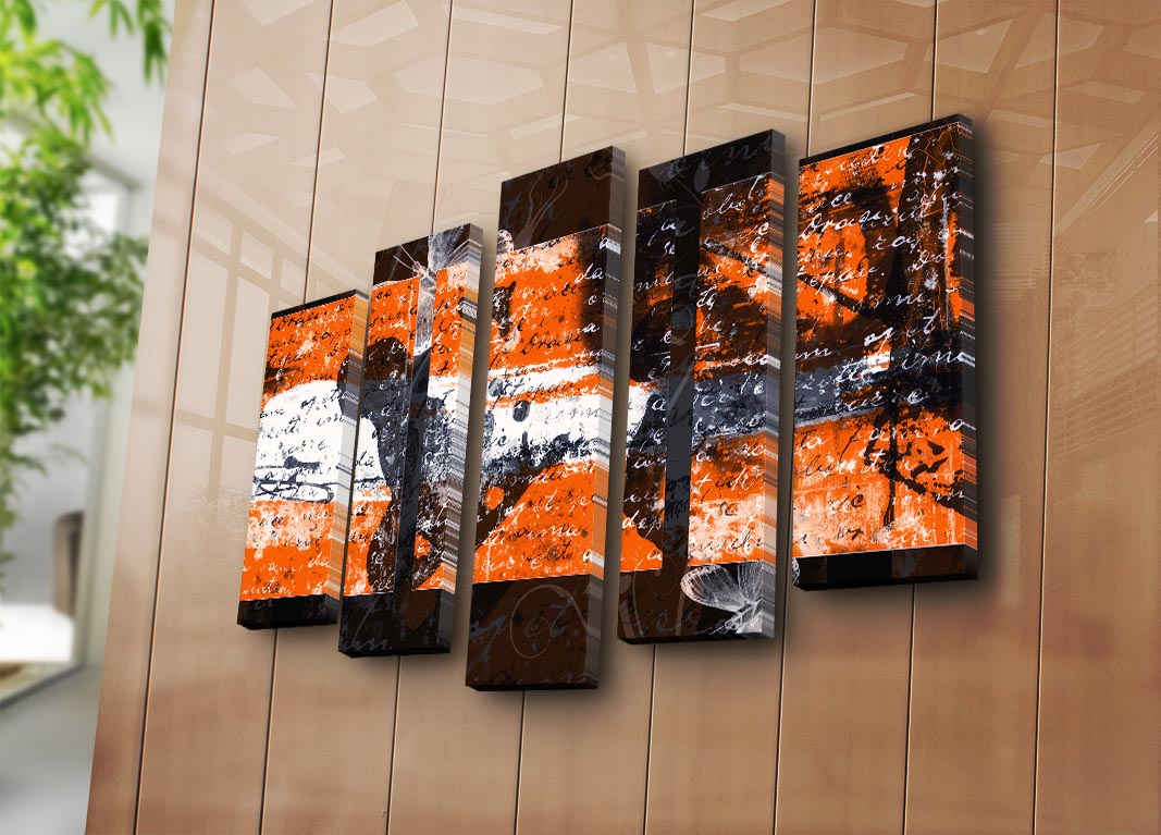 Quadro Decorativo em Tela 5 Peças Multicolor 105x70 cm | Suede 100% com Moldura de Madeira 3 cm (5PATK-211)