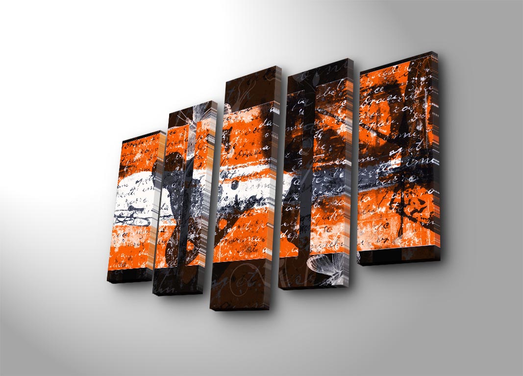 Quadro Decorativo em Tela 5 Peças Multicolor 105x70 cm | Suede 100% com Moldura de Madeira 3 cm (5PATK-211)