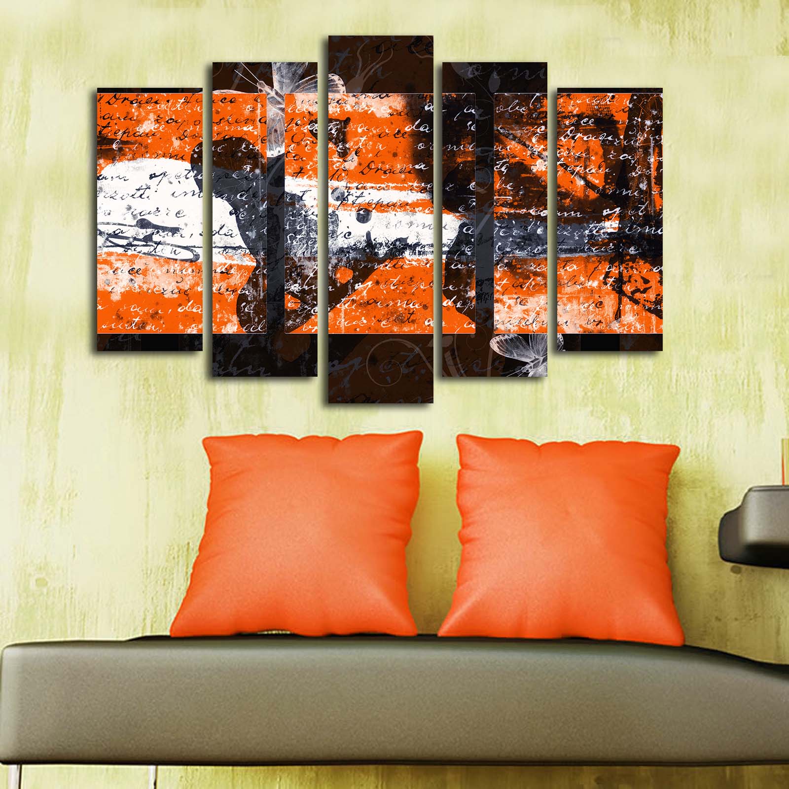 Quadro Decorativo em Tela 5 Peças Multicolor 105x70 cm | Suede 100% com Moldura de Madeira 3 cm (5PATK-211)