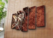 Quadro Decorativo 5PATK-212 em Tela Suede Multicolor – 5 Peças, Moldura de Madeira, 105x70 cm