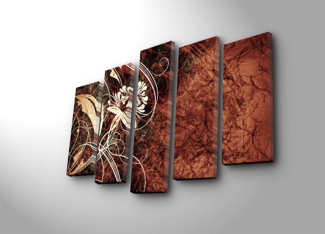 Quadro Decorativo 5PATK-212 em Tela Suede Multicolor – 5 Peças, Moldura de Madeira, 105x70 cm