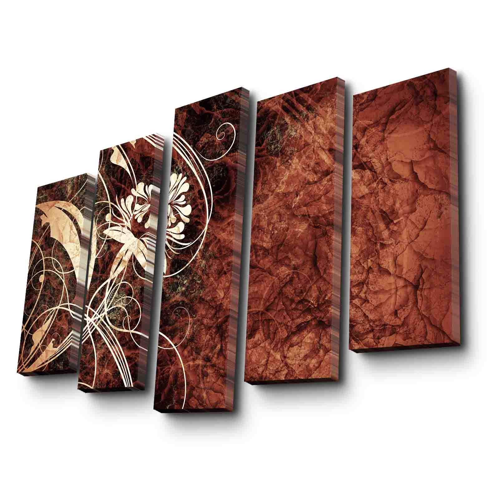 Quadro Decorativo 5PATK-212 em Tela Suede Multicolor – 5 Peças, Moldura de Madeira, 105x70 cm