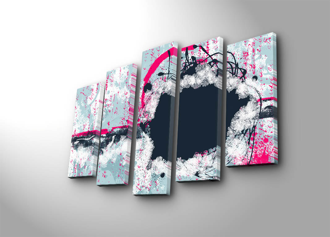 Quadro Decorativo em Tela (5 Peças) Multicolor – Suede 100% com Moldura de Madeira – Tamanho Total 105 x 70 cm