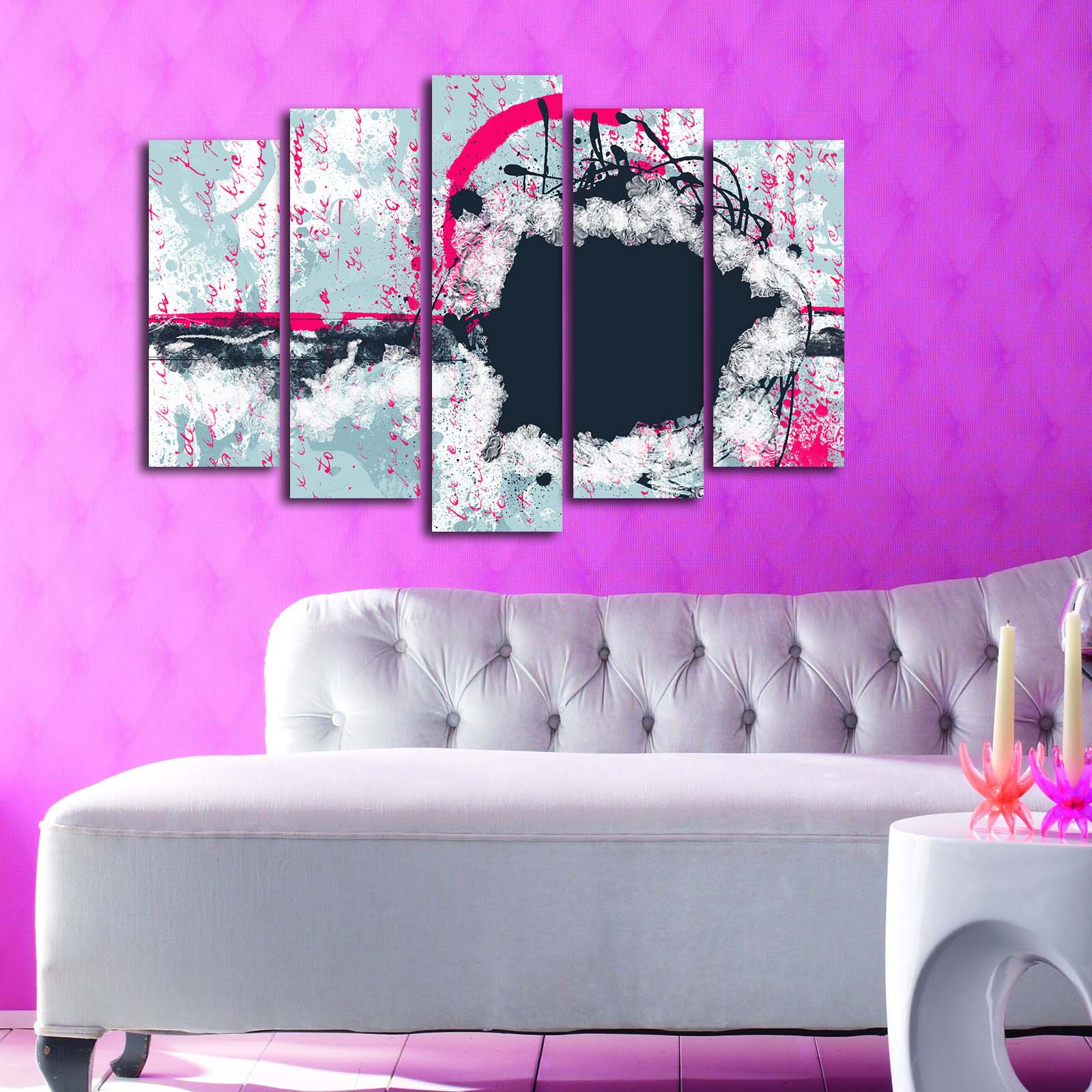 Quadro Decorativo em Tela (5 Peças) Multicolor – Suede 100% com Moldura de Madeira – Tamanho Total 105 x 70 cm