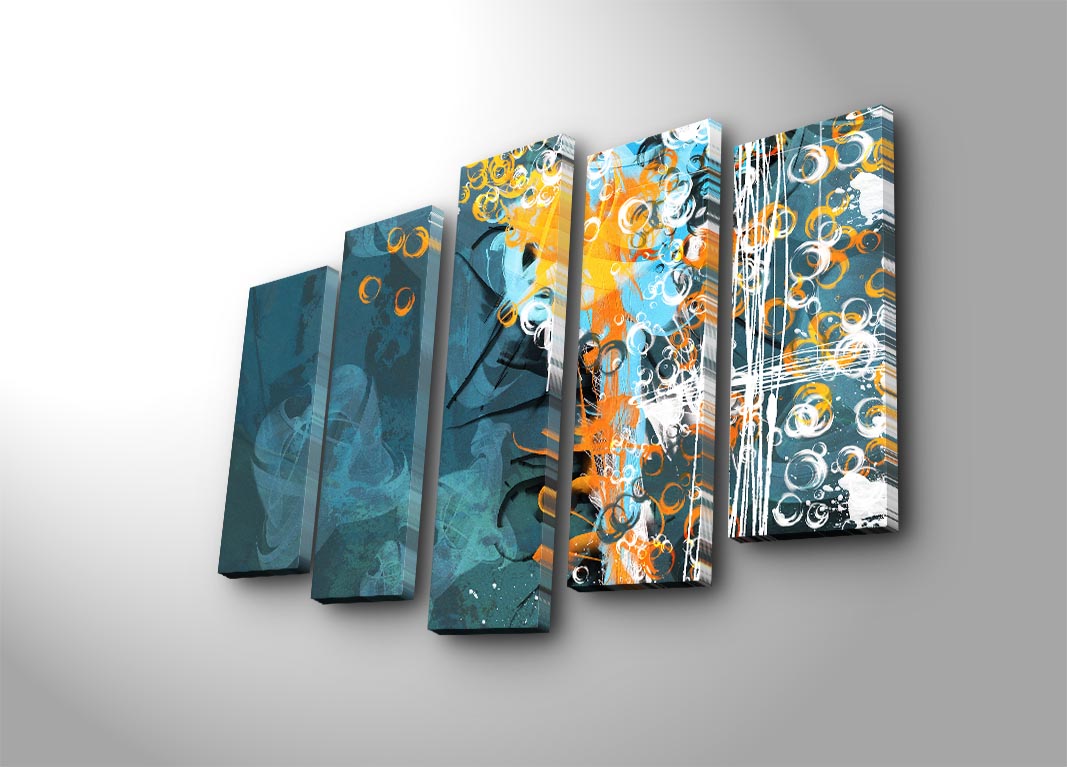 Quadro Decorativo em Tela (5 Peças) Multicolor | 5PATK-214 | Tela Suede 100% e Moldura de Madeira | 105 x 70 cm