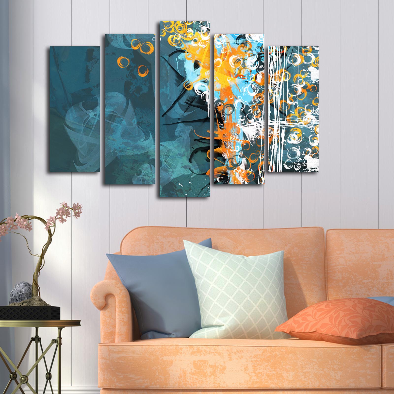 Quadro Decorativo em Tela (5 Peças) Multicolor | 5PATK-214 | Tela Suede 100% e Moldura de Madeira | 105 x 70 cm