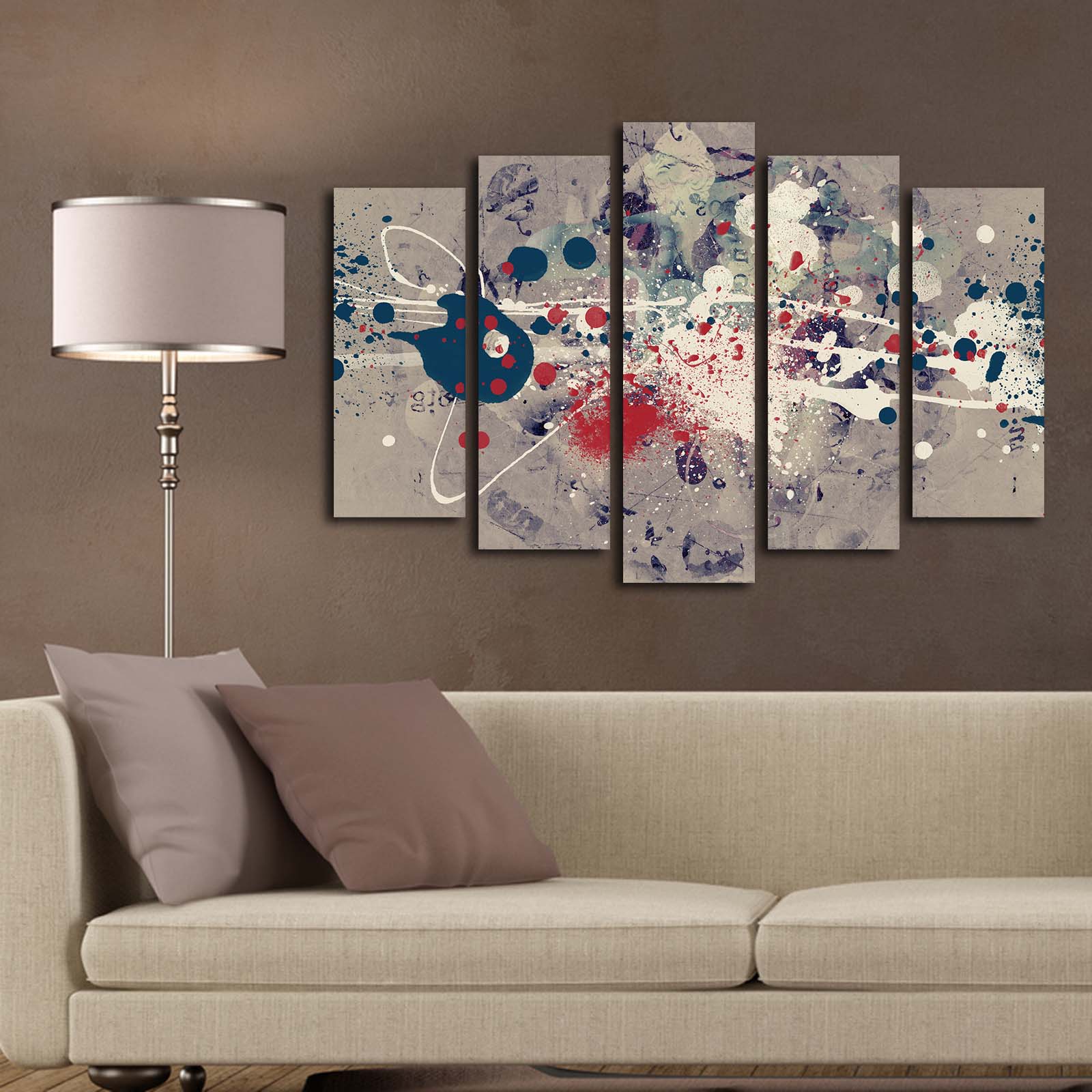 Quadro Decorativo em Tela (5 Peças) Multicolorido 105x70 cm — Tela de Camurça 100% e Moldura de Madeira 3 cm