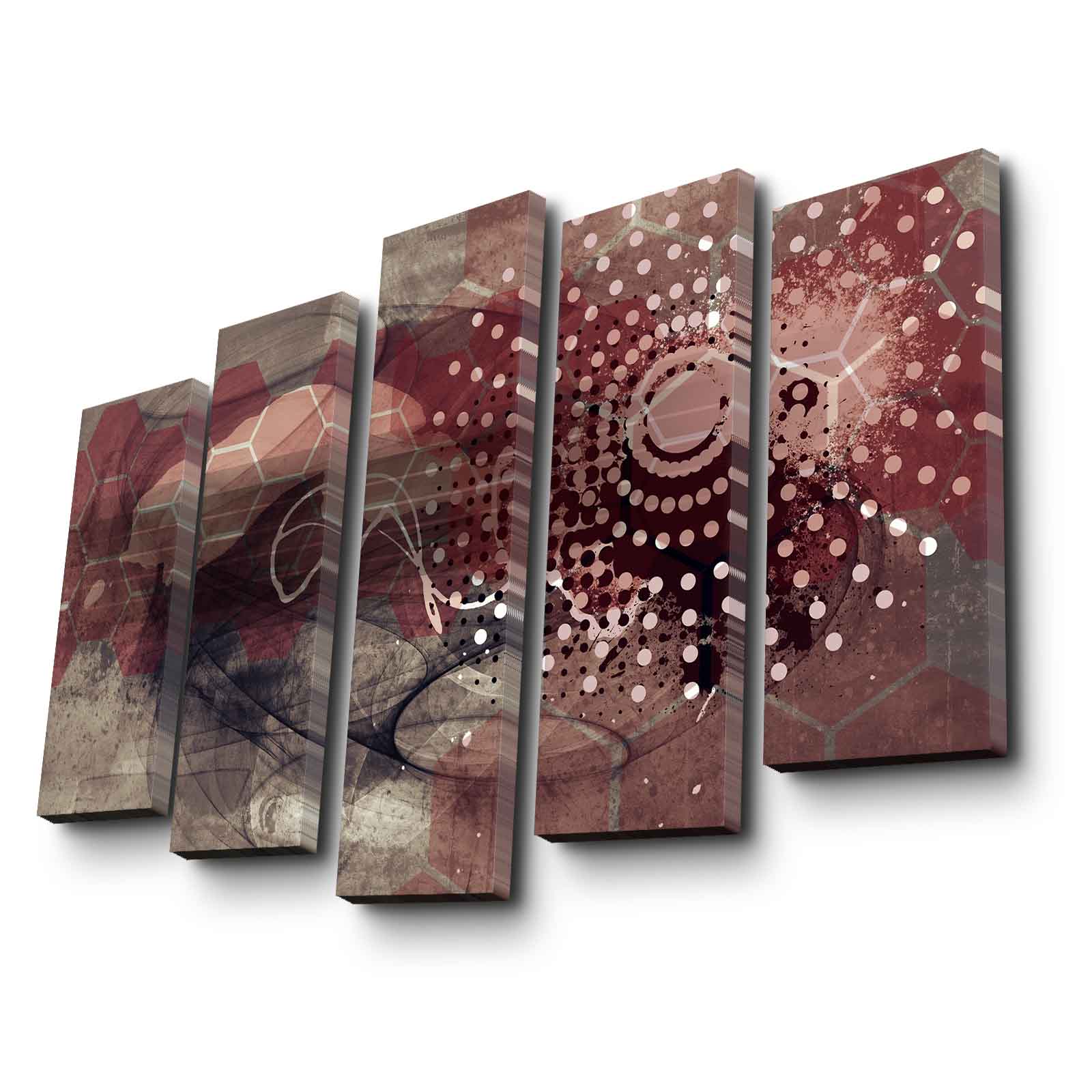 Quadro Decorativo em Tela Suede Multicolor – Conjunto 5 Peças, Moldura de Madeira, 105 x 70 cm