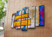 Conjunto de Quadros em Tela Suede (5 Peças) Multicolor — 105x70 cm, Moldura de Madeira 3 cm | 5PATK-217